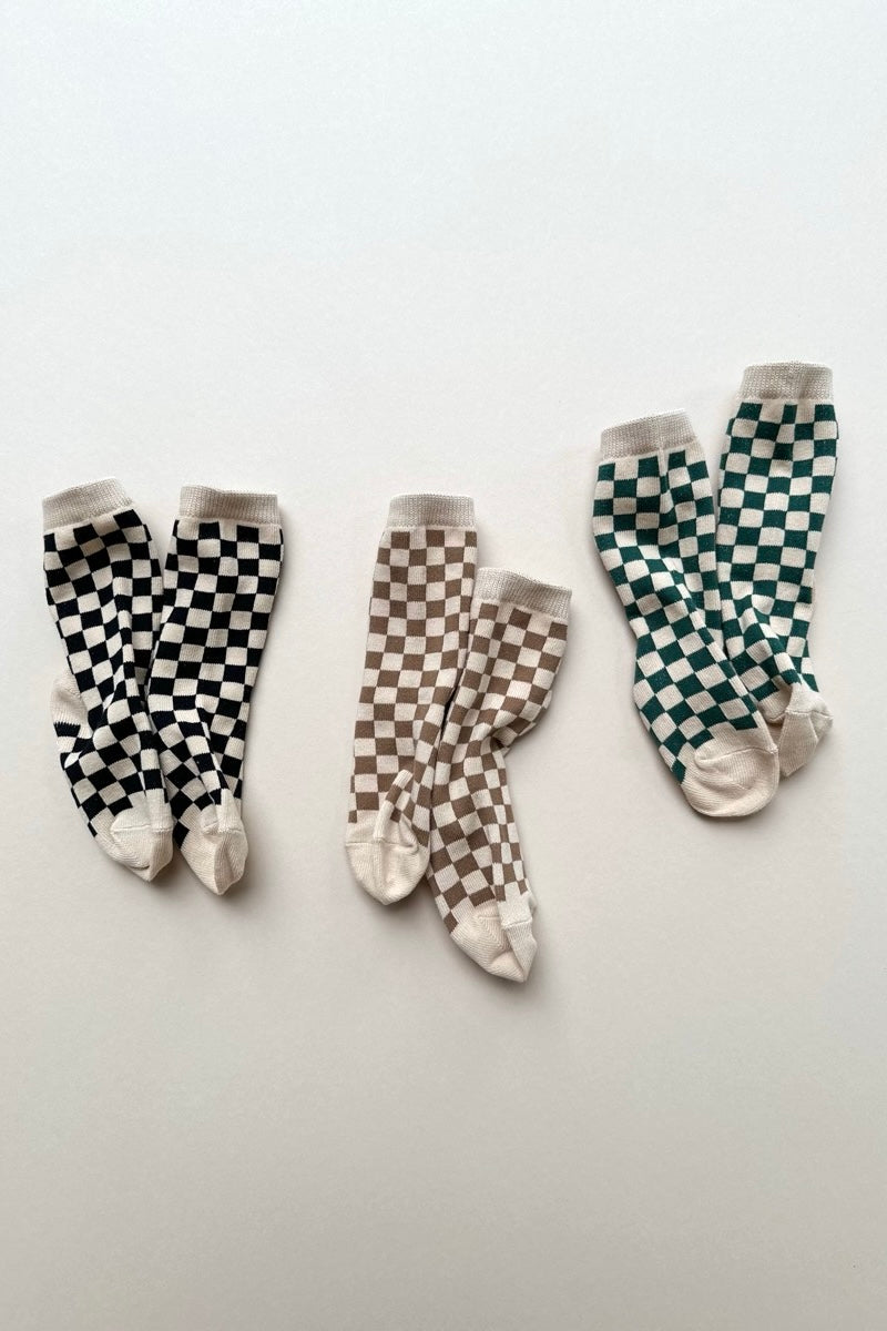 2-PACK OF CHEQUERED SOCKS - Beige