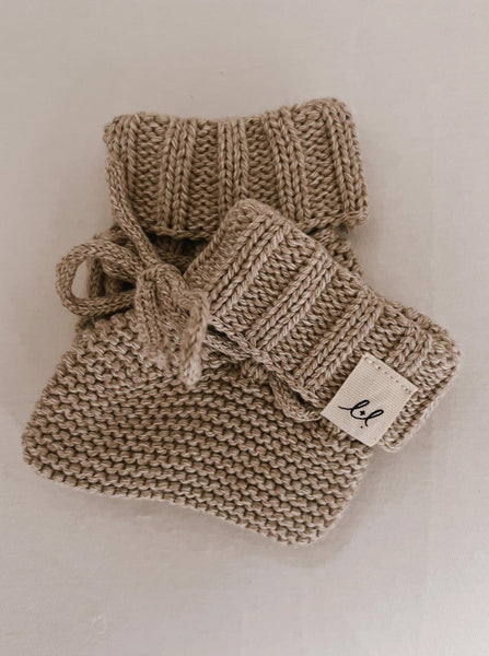 knit booties - heather beige