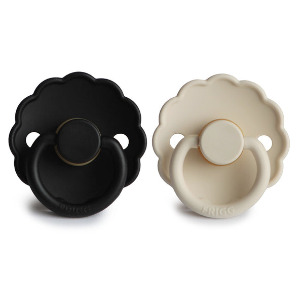 FRIGG daisy natural rubber baby pacifier | 2-pack / jet black + cream