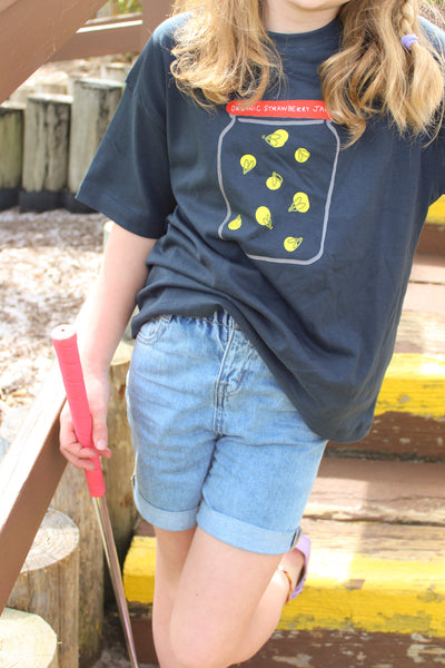 Little girl wearing denim shorts 