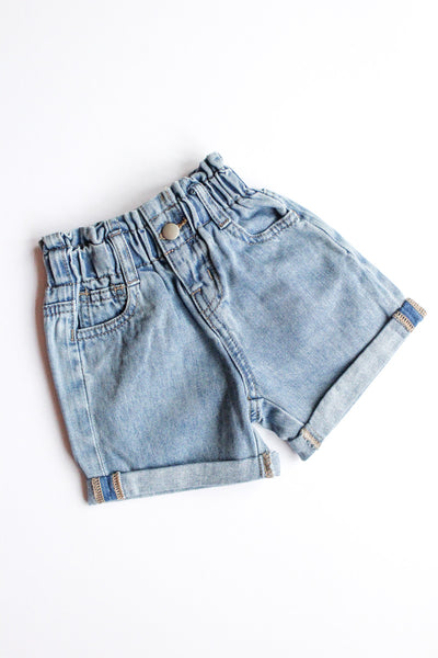 Paperbag denim shorts on white background 