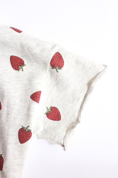 Close up of strawberry print on t-shirt 