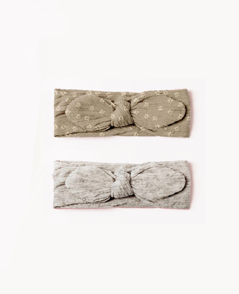 grey and greenish headbands 