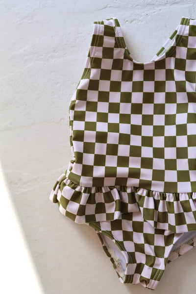 Olive + White I Checkerboard One Piece