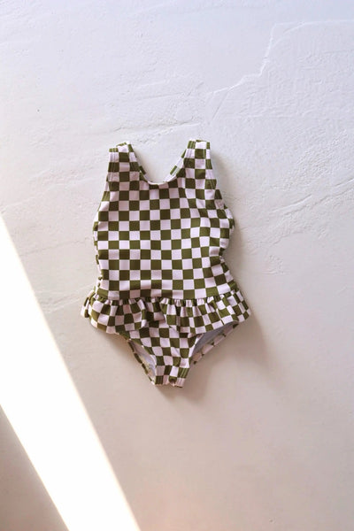 Olive + White I Checkerboard One Piece