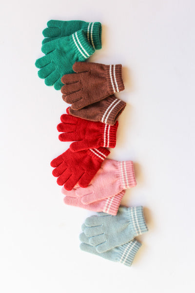 Colorful gloves arranged in a pyramid formation on a white background