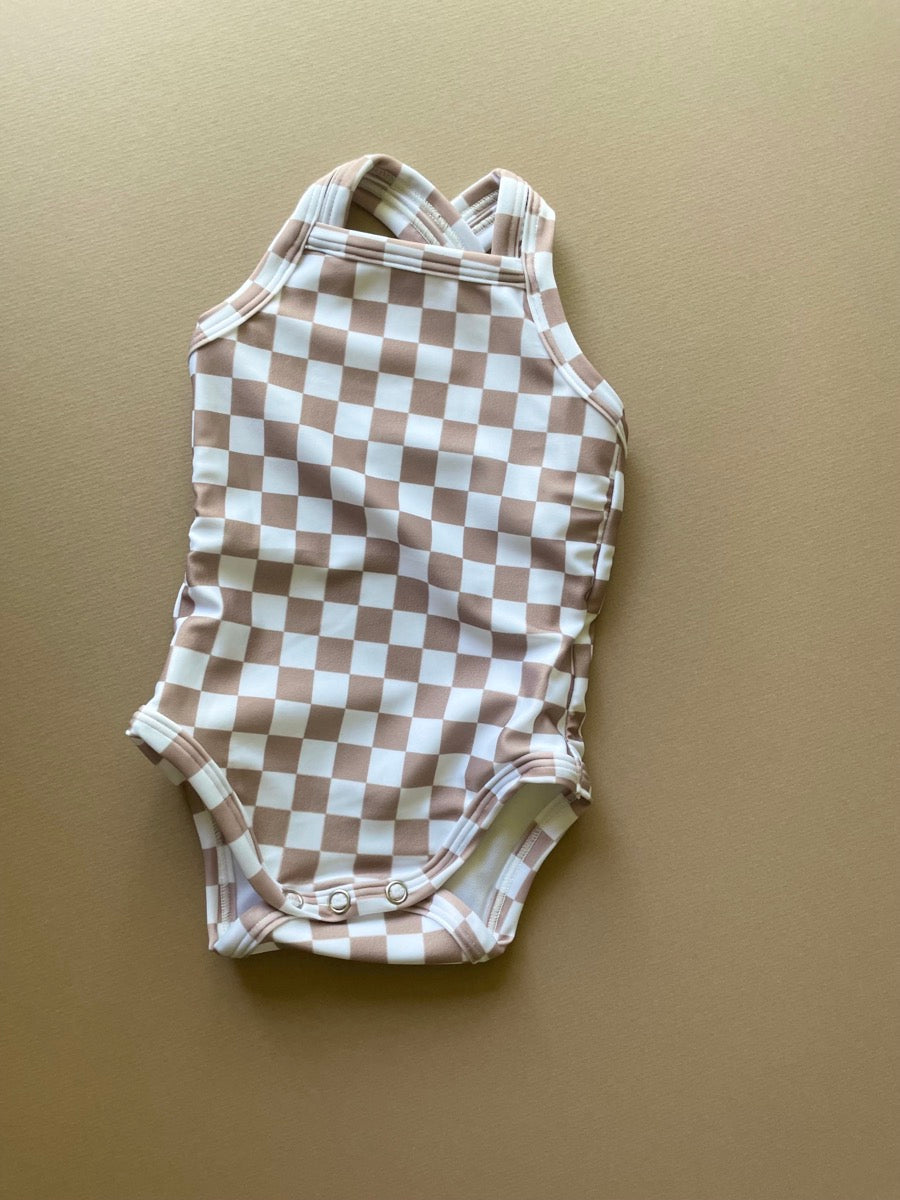 checkerboard one-piece swimsuit